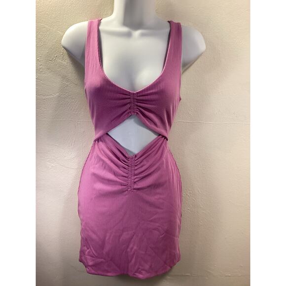L* Space NWOT Ellie Pink Ribbed Bodycon Mid Drift Sleeveless Mini Dress SM - Picture 2 of 6